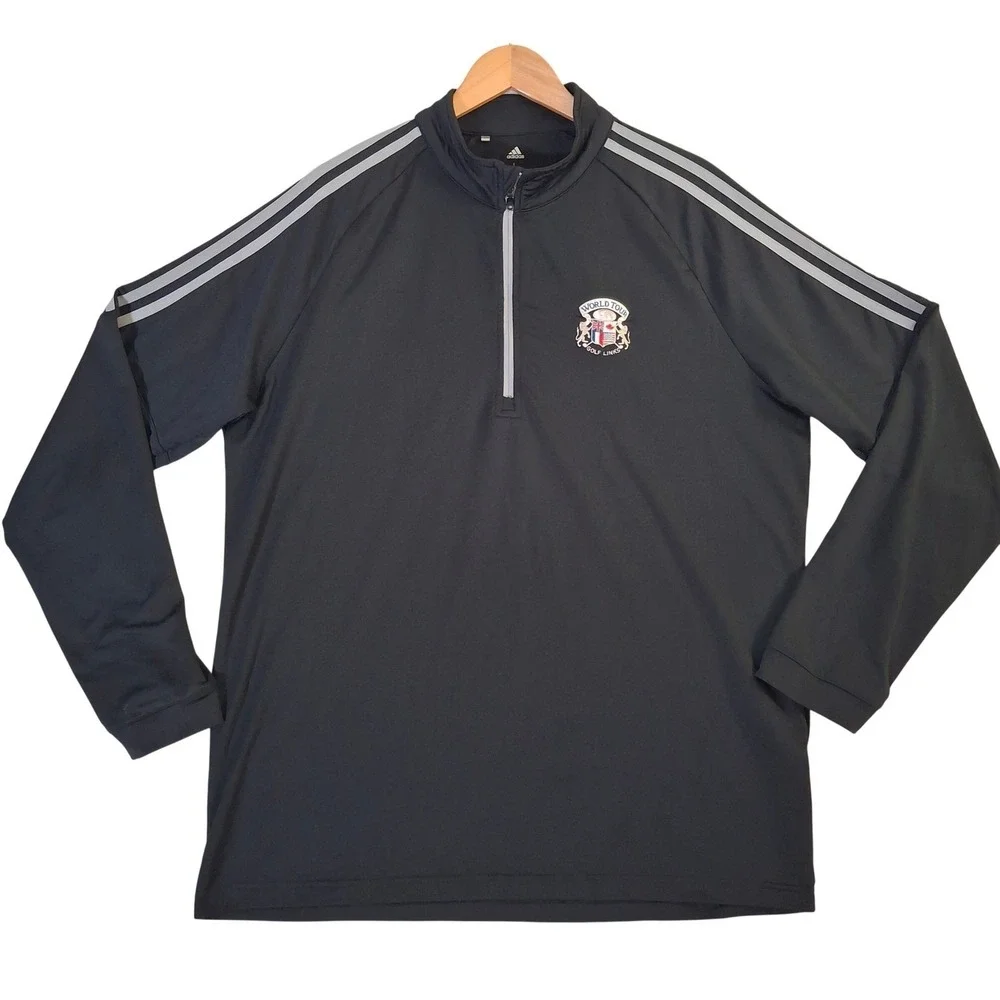 Adidas Golf World Tour Golf Links 1/4 Zip Pullover Mens Large Black Grey Stripe